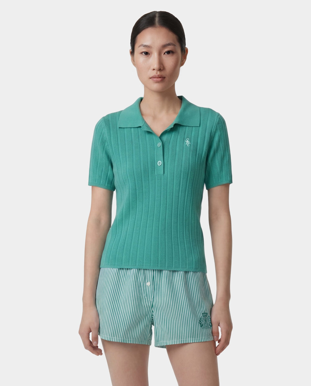 SRC Ribbed Polo - Amalfi Green/White Sporty & Rich Discount