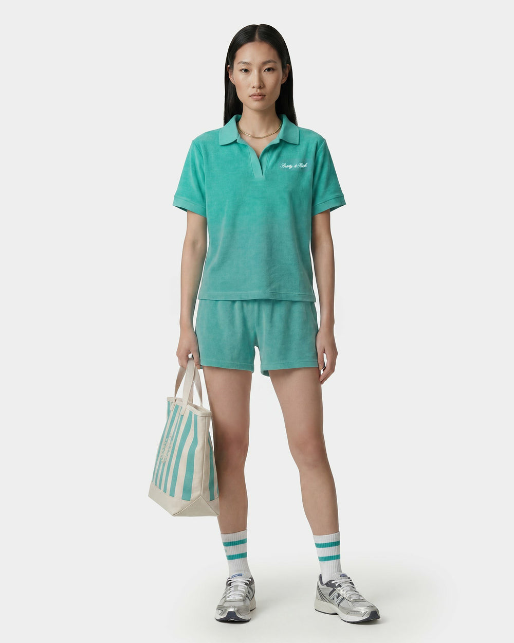 Signature Logo Terry Polo - Amalfi Green/White Sporty & Rich For Sale