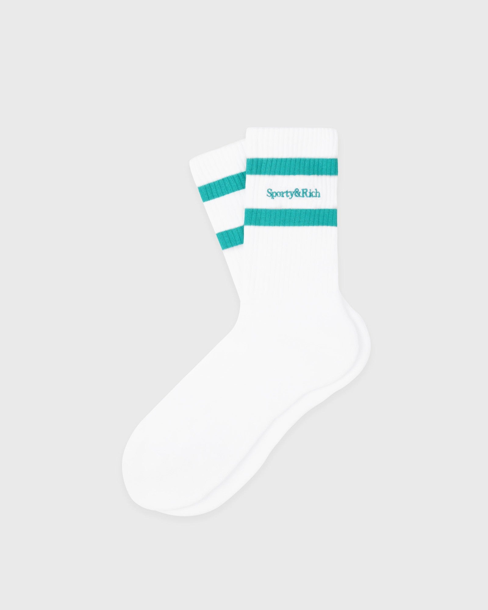 Serif Logo Socks - White/Amalfi Green Sporty & Rich Outlet