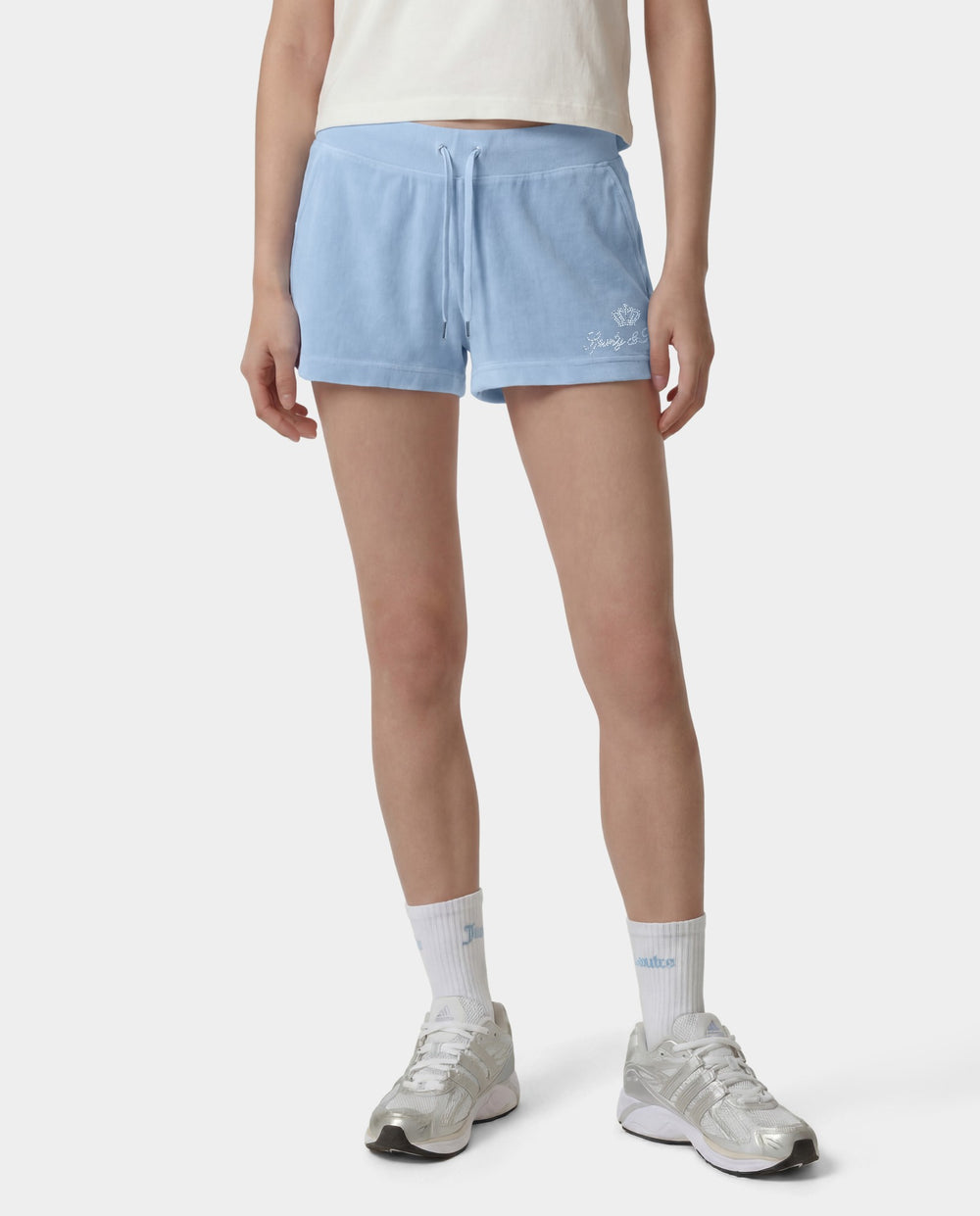 Juicy Script Velour Short - Sky Blue Sporty & Rich Discount