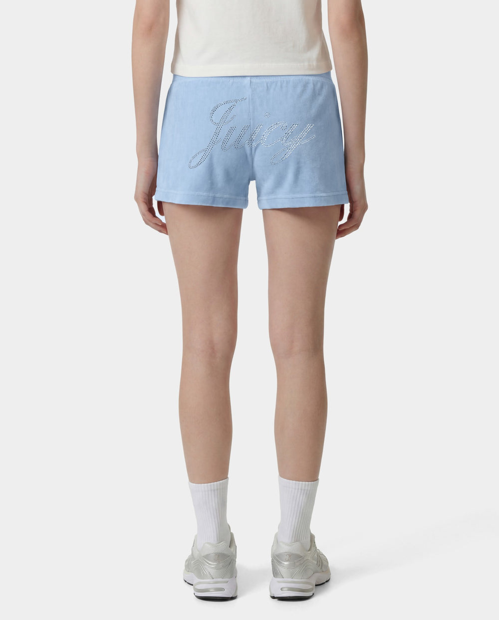 Juicy Script Velour Short - Sky Blue Sporty & Rich Discount