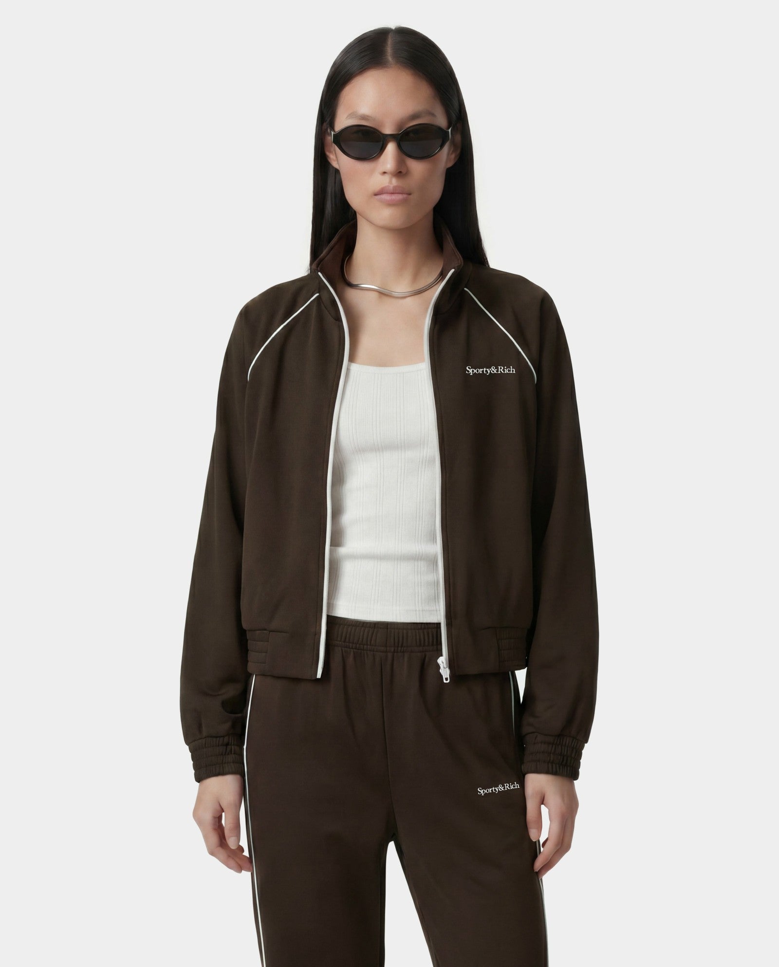Serif Logo Retro Track Jacket - Cioco/White Sporty & Rich Discount
