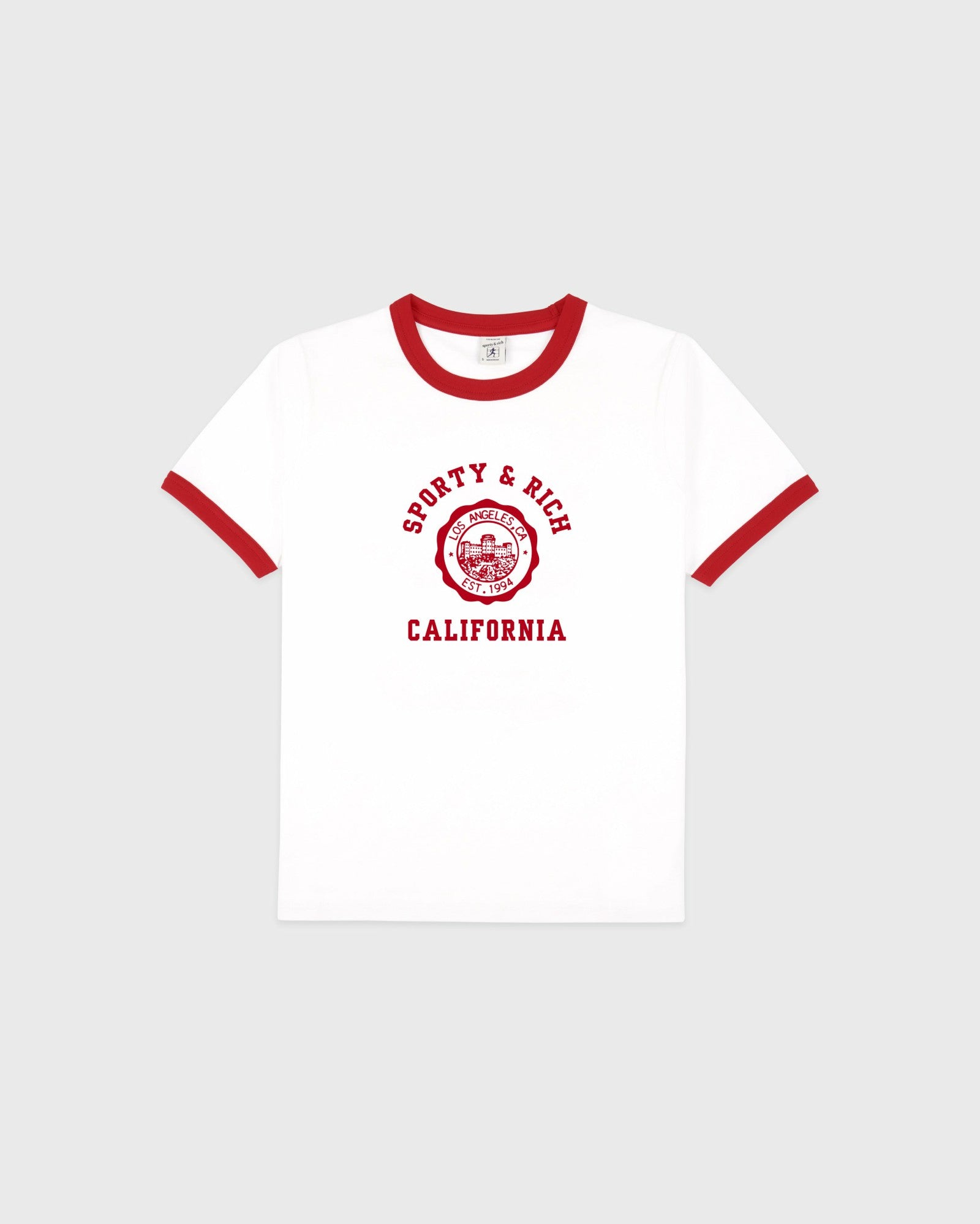 California Emblem Soft Ringer Tee - White/Ruby Sporty & Rich For Sale