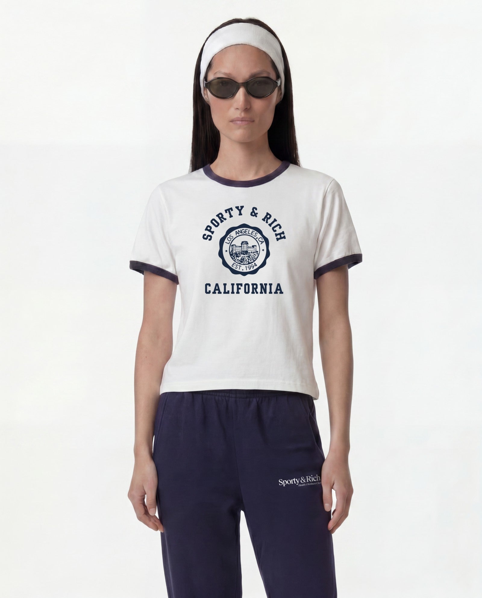 California Emblem Soft Ringer Tee - White/Dark Navy Sporty & Rich Online