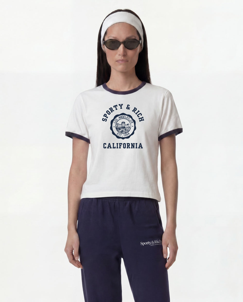 California Emblem Soft Ringer Tee - White/Dark Navy Sporty & Rich Online