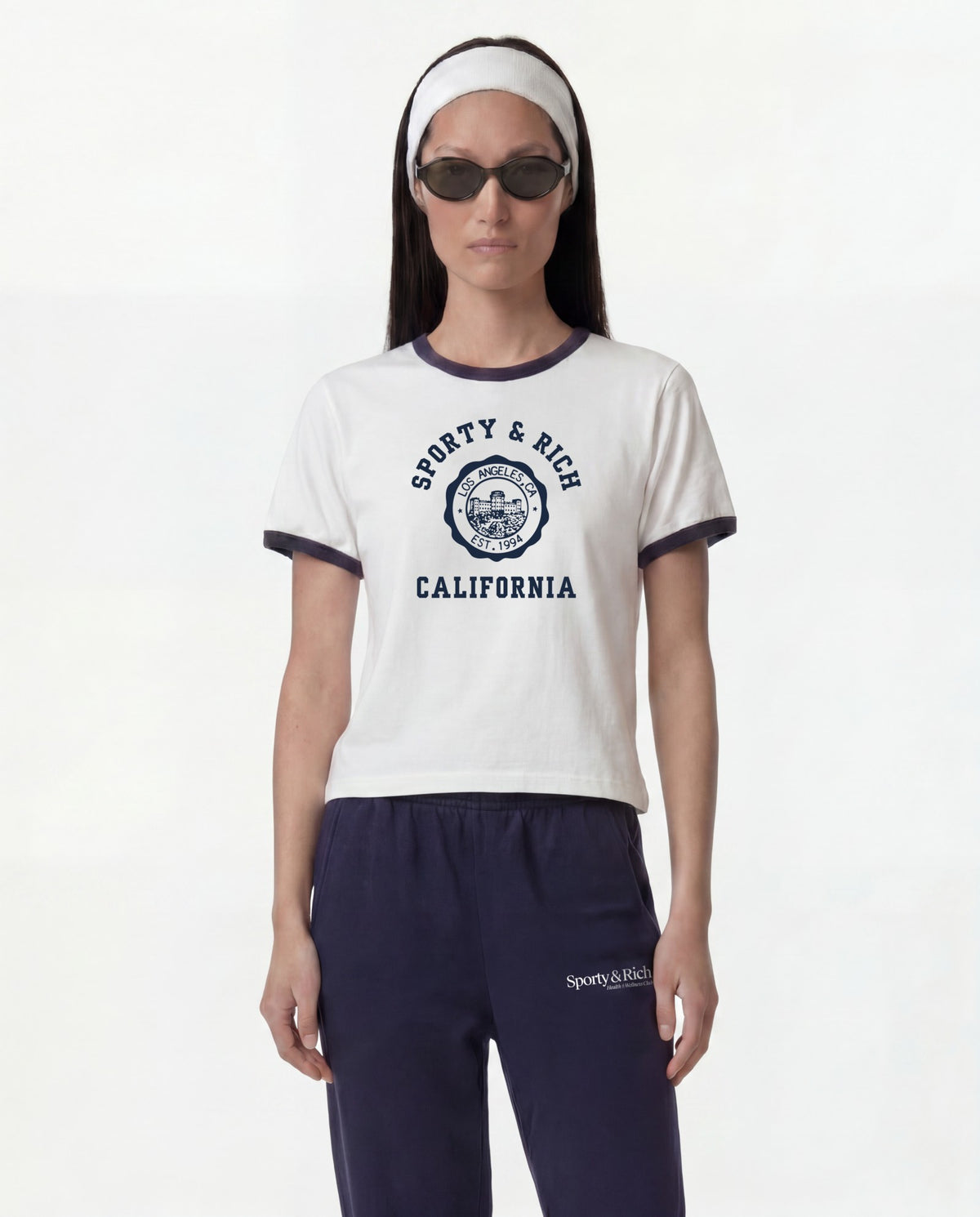 California Emblem Soft Ringer Tee - White/Dark Navy Sporty & Rich Online