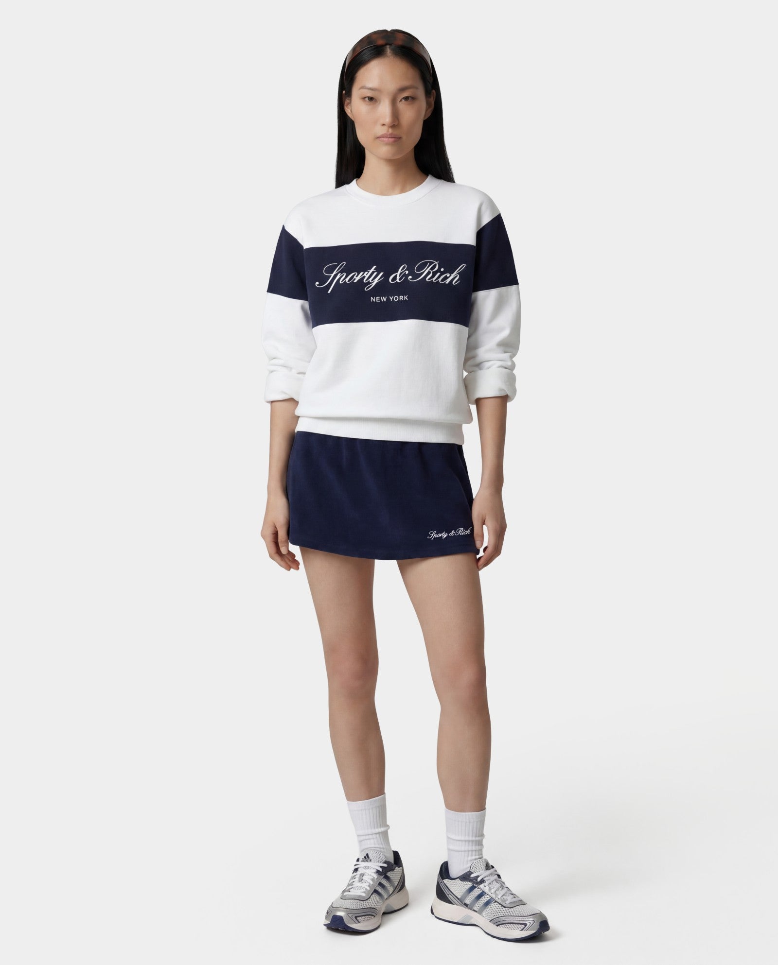 Signature Logo Block Crewneck - White Sporty & Rich Discount