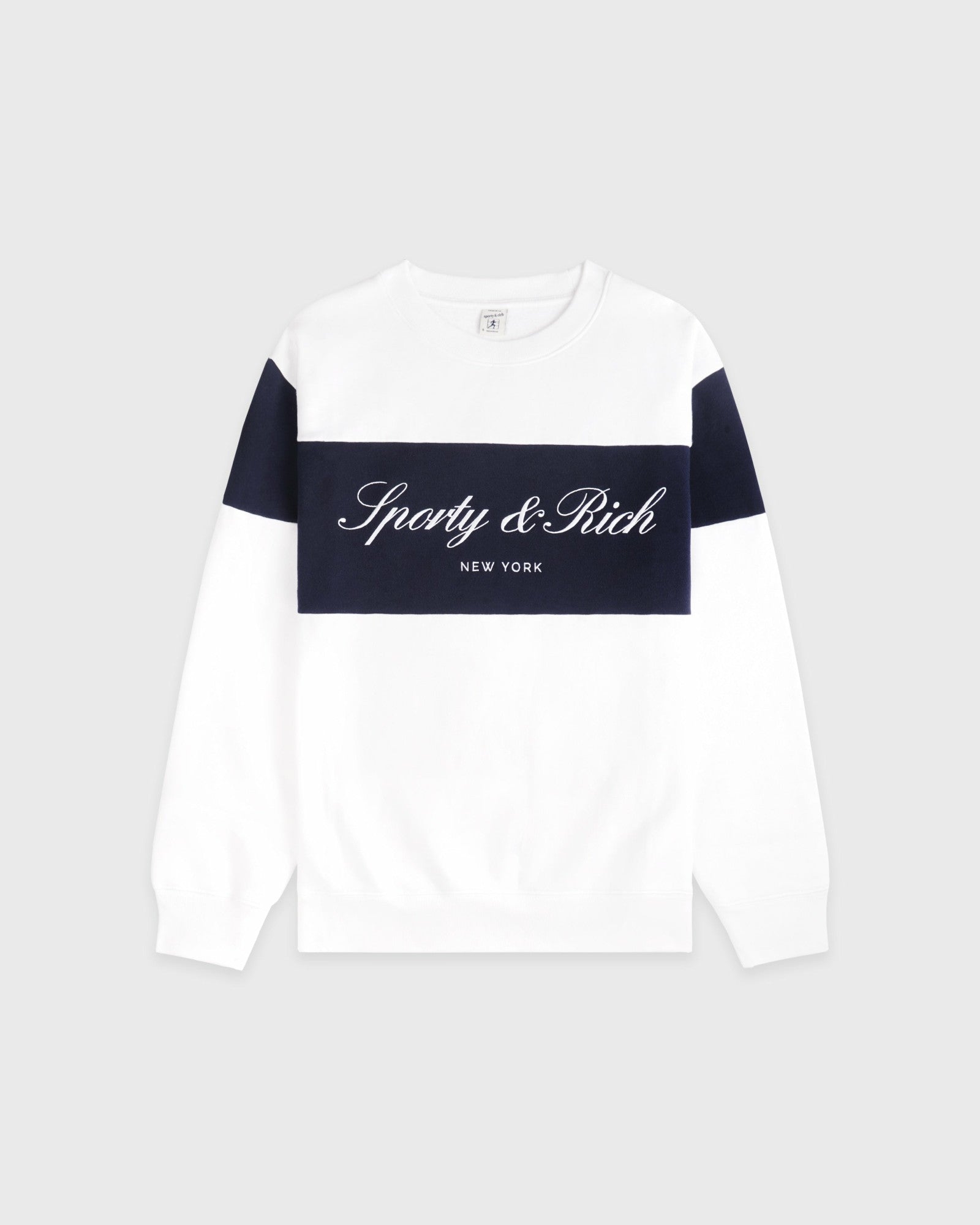 Signature Logo Block Crewneck - White Sporty & Rich Discount