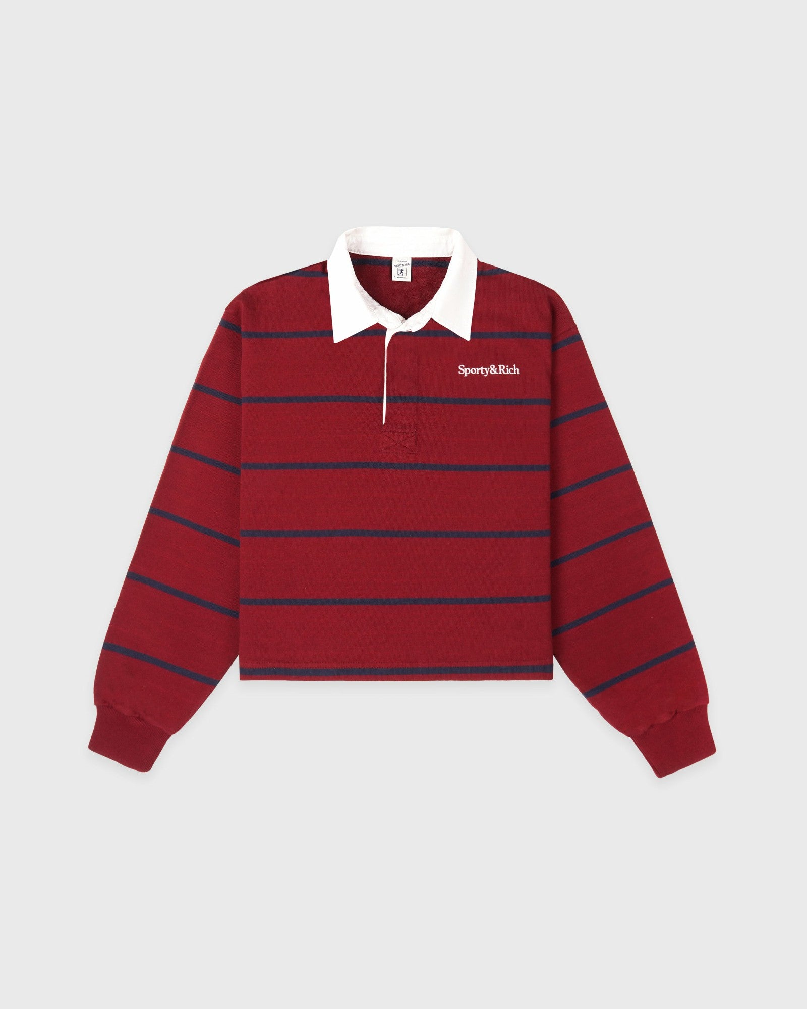 Serif Logo Rugby Polo - Merlot/White/Navy Sporty & Rich For Sale