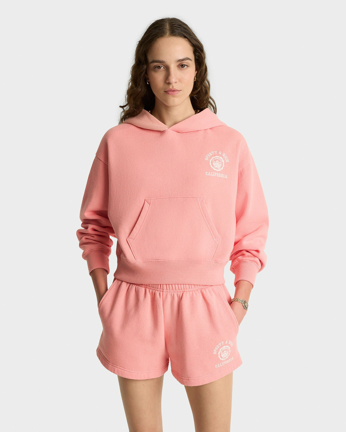 California Emblem Soft Cropped Hoodie - Carnation/White Sporty & Rich Outlet