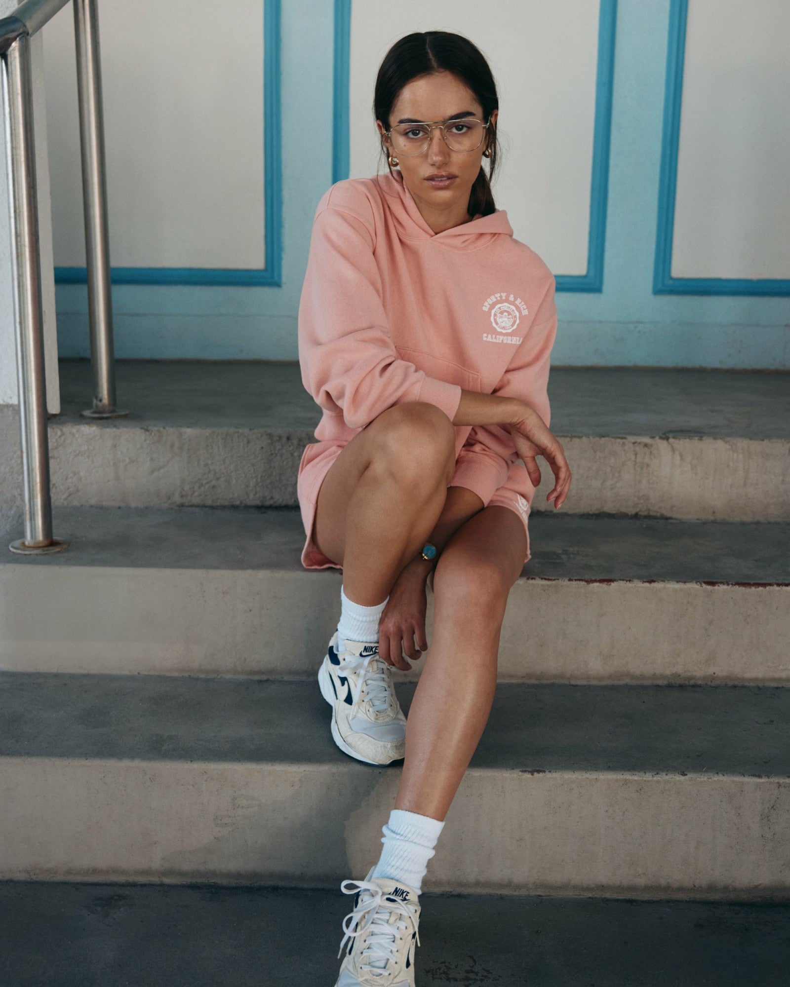 California Emblem Soft Cropped Hoodie - Carnation/White Sporty & Rich Outlet