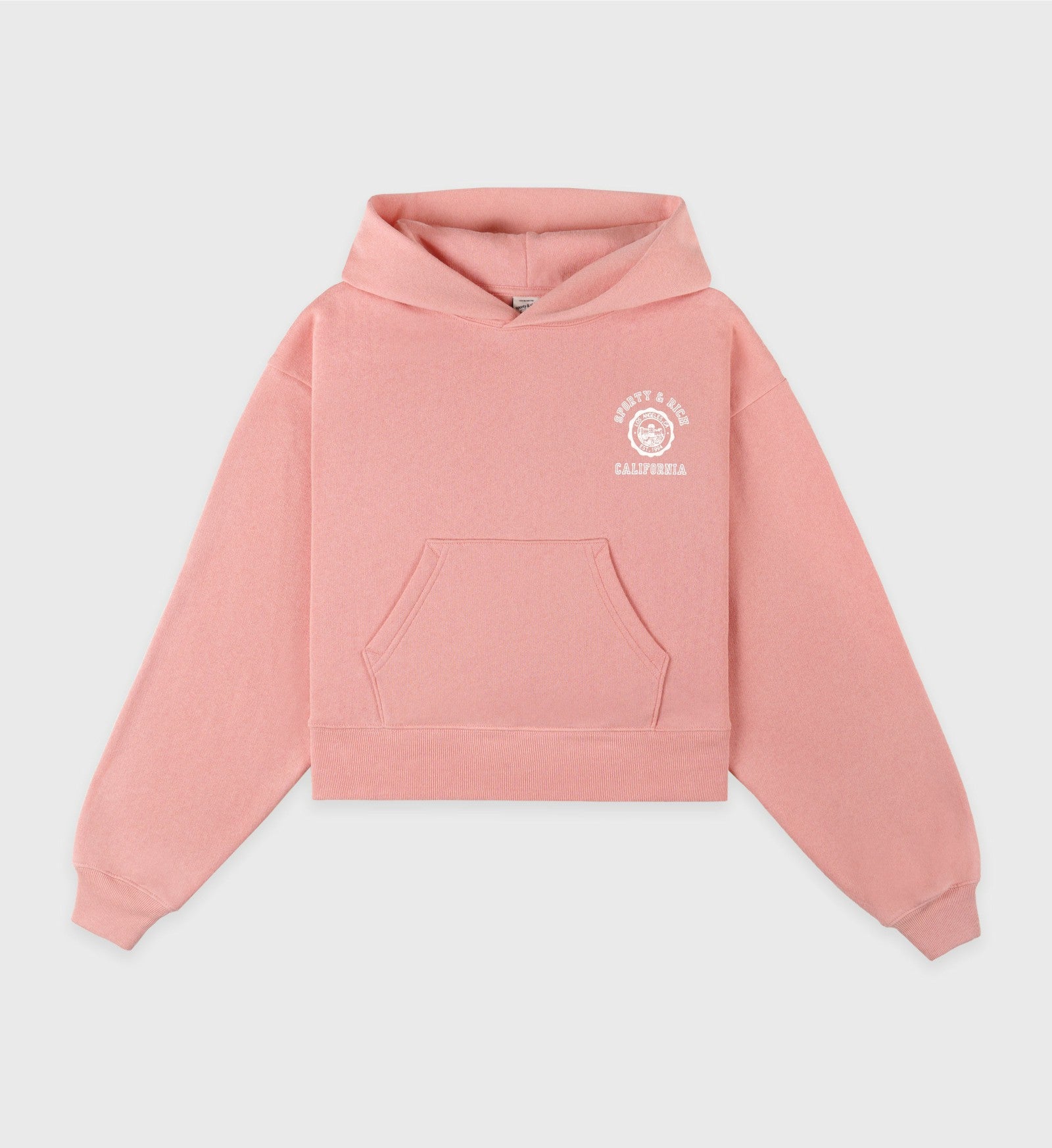 California Emblem Soft Cropped Hoodie - Carnation/White Sporty & Rich Outlet