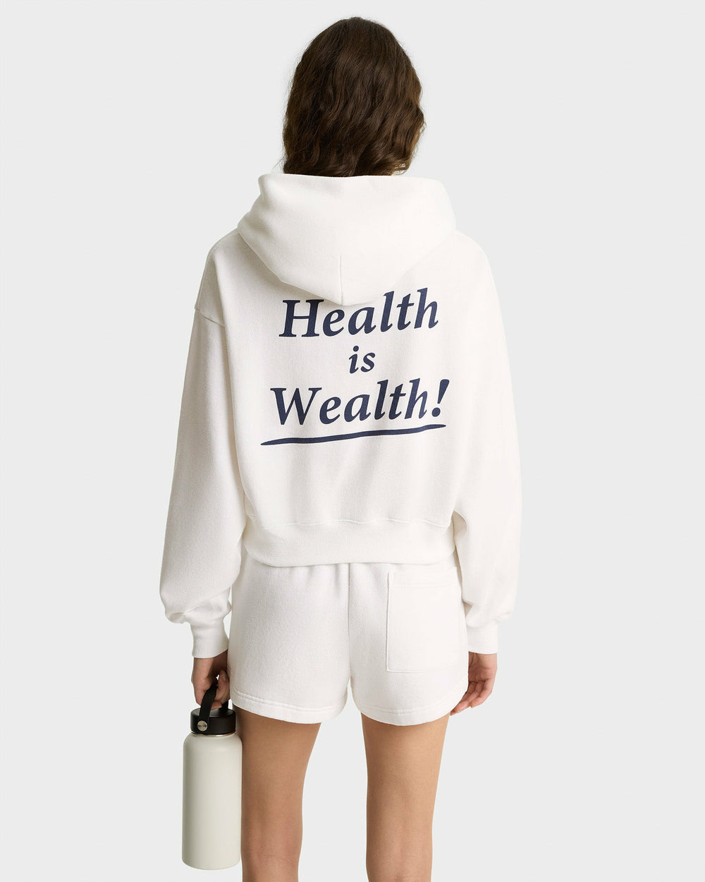 Health Is Wealth Soft Cropped Hoodie - White/Navy Sporty & Rich US