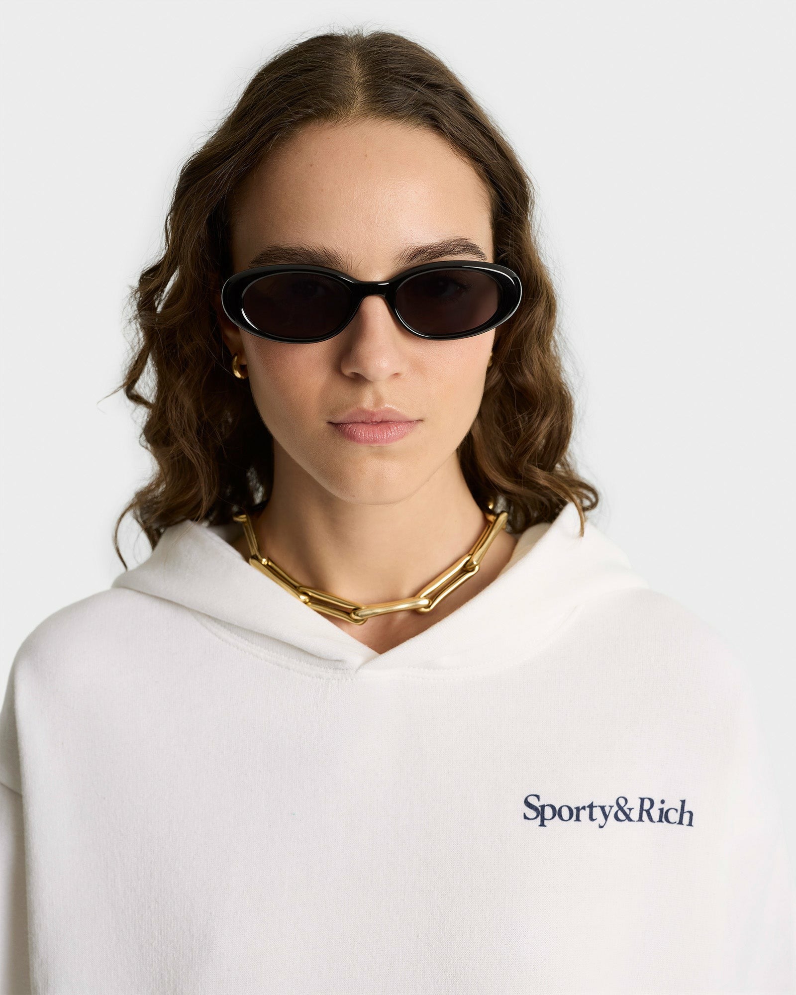 Health Is Wealth Soft Cropped Hoodie - White/Navy Sporty & Rich US
