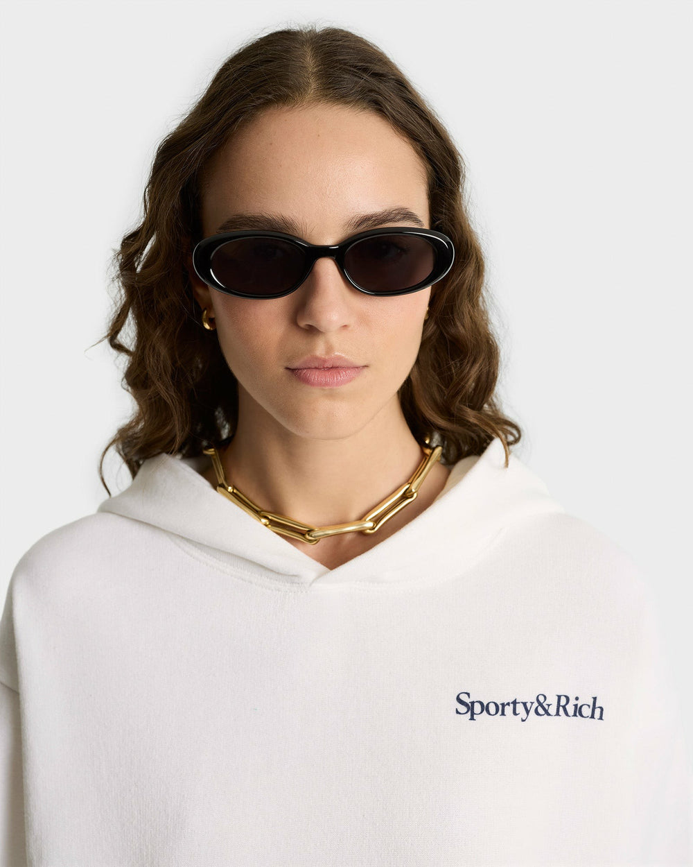 Health Is Wealth Soft Cropped Hoodie - White/Navy Sporty & Rich US