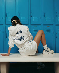 Health Is Wealth Soft Cropped Hoodie - White/Navy Sporty & Rich US