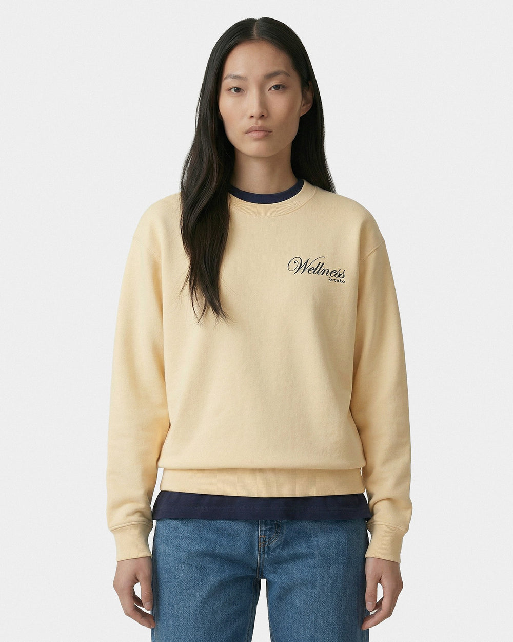 Avenue Crewneck - Almond/Navy Sporty & Rich Discount