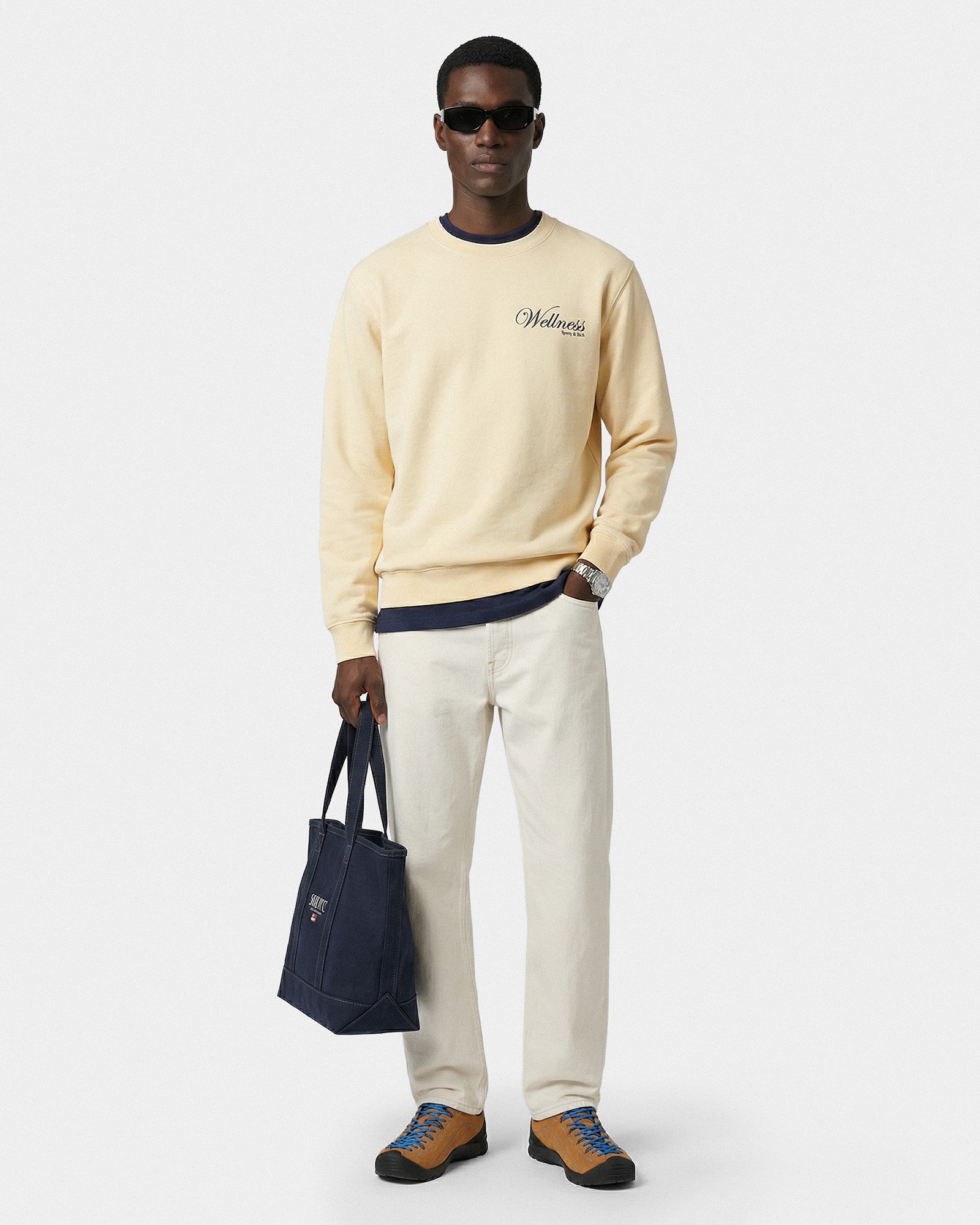 Avenue Crewneck - Almond/Navy Sporty & Rich Discount