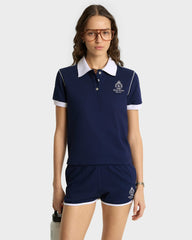 Crown 70s Pique Polo - Navy/White Sporty & Rich For Sale