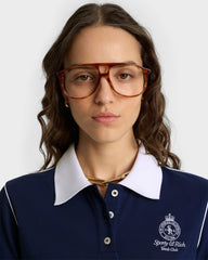 Crown 70s Pique Polo - Navy/White Sporty & Rich For Sale