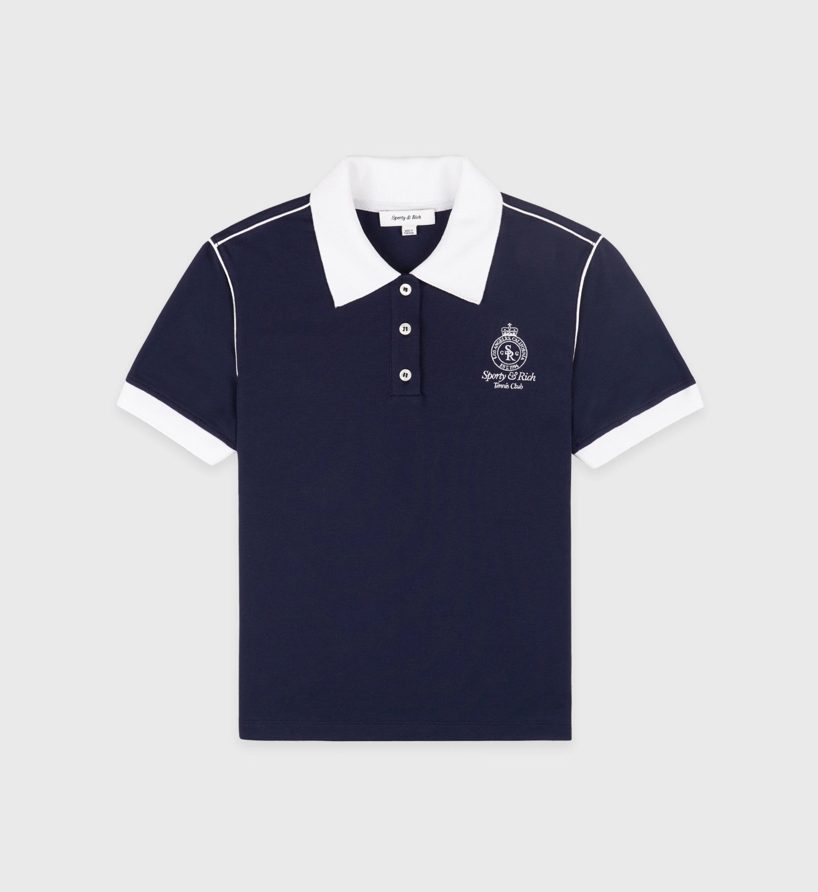 Crown 70s Pique Polo - Navy/White Sporty & Rich For Sale