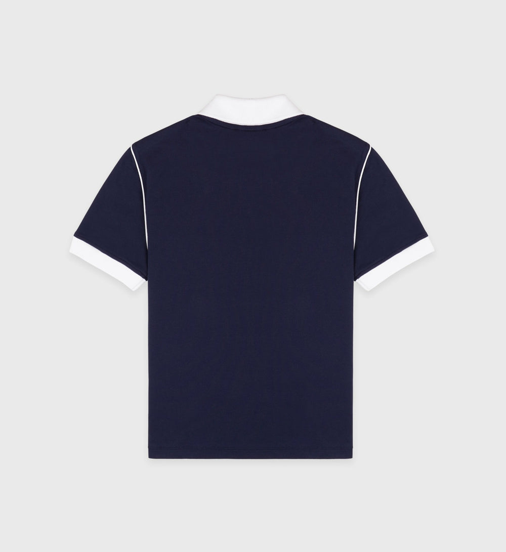 Crown 70s Pique Polo - Navy/White Sporty & Rich For Sale