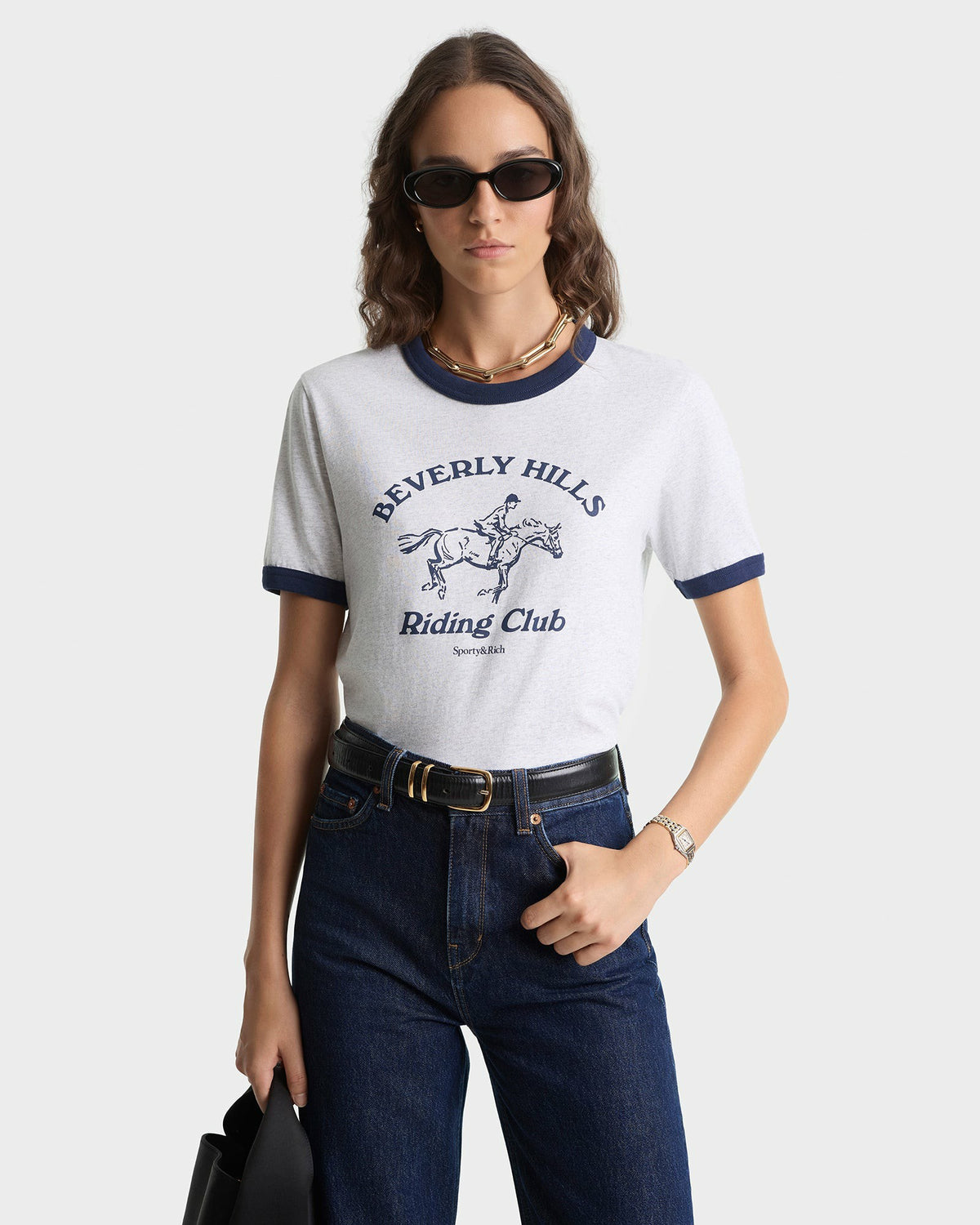 BH Riding Club Ringer Tee - Heather Gray/Dark Navy Sporty & Rich Outlet