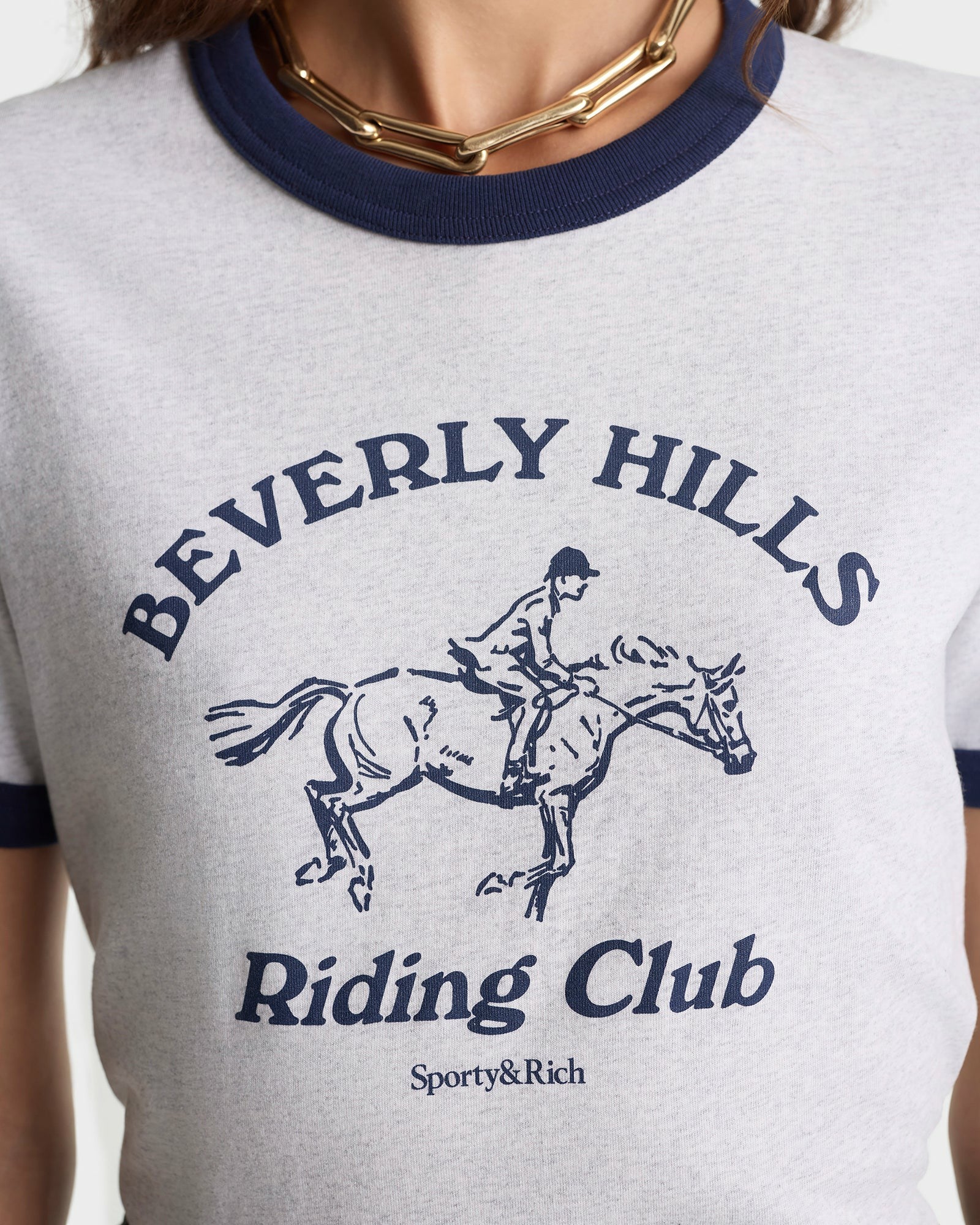 BH Riding Club Ringer Tee - Heather Gray/Dark Navy Sporty & Rich Outlet