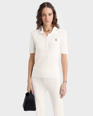 SRC Ribbed Polo - Ecru/Navy Sporty & Rich Discount