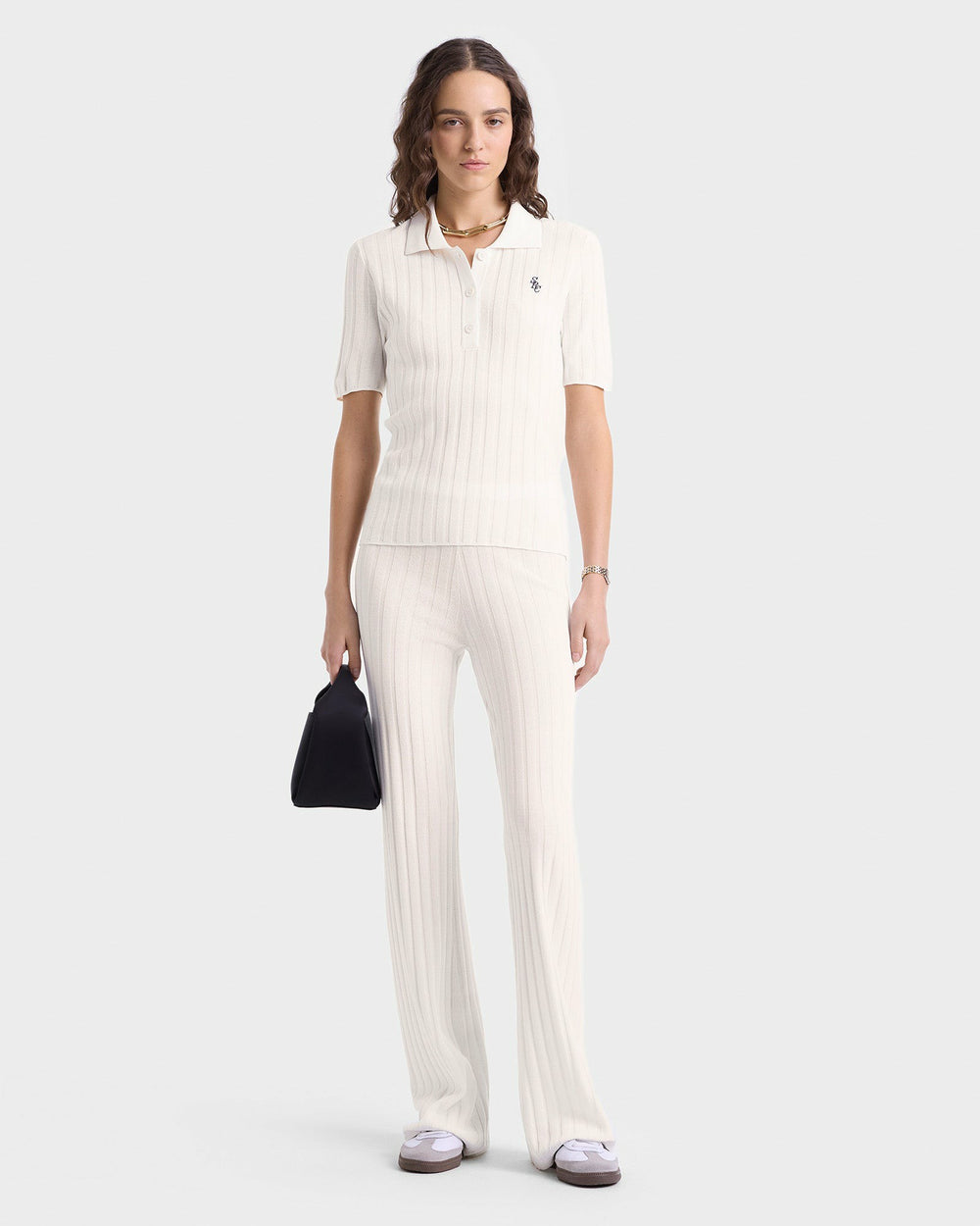 SRC Ribbed Polo - Ecru/Navy Sporty & Rich Discount