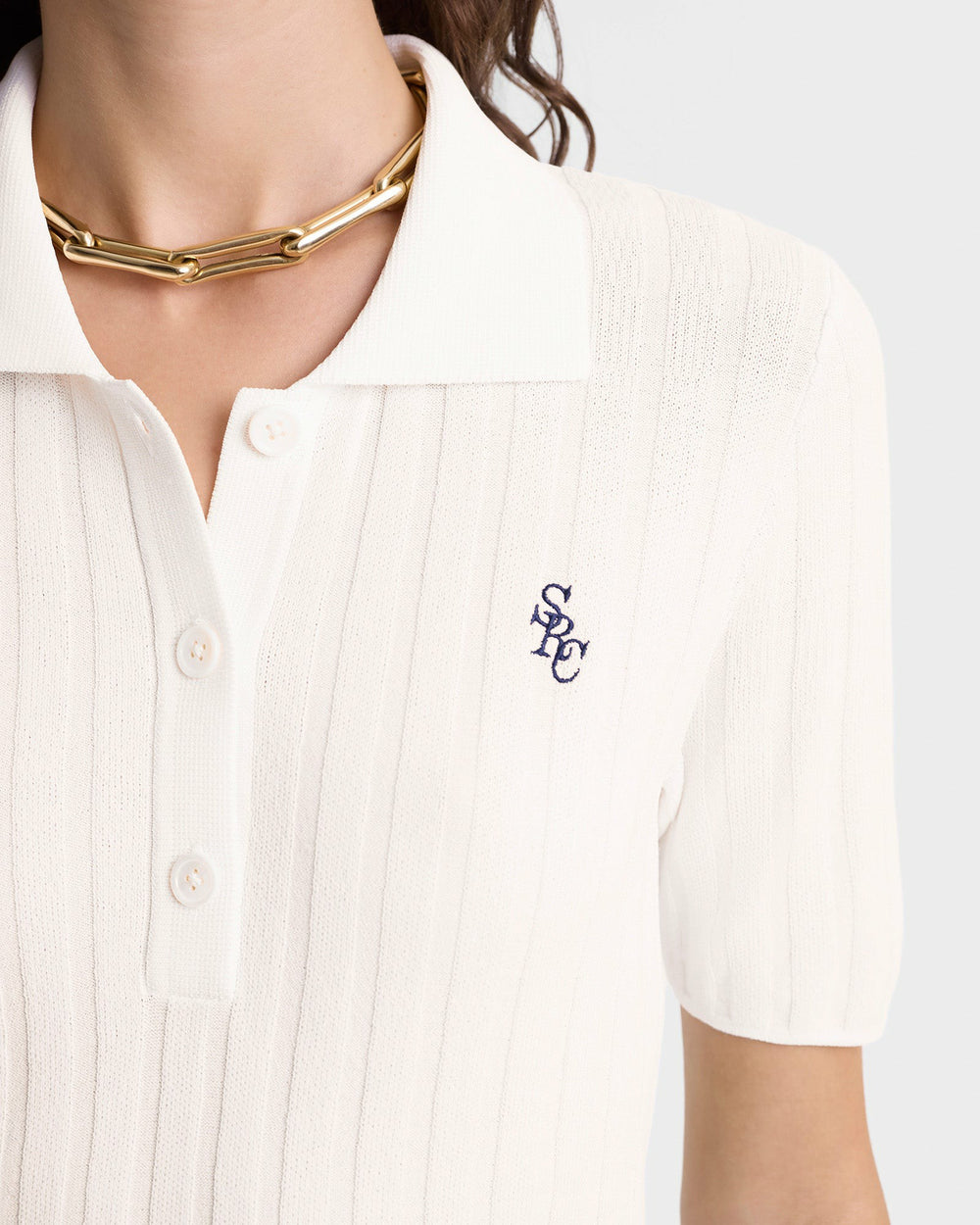 SRC Ribbed Polo - Ecru/Navy Sporty & Rich Discount