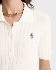 SRC Ribbed Polo - Ecru/Navy Sporty & Rich Discount