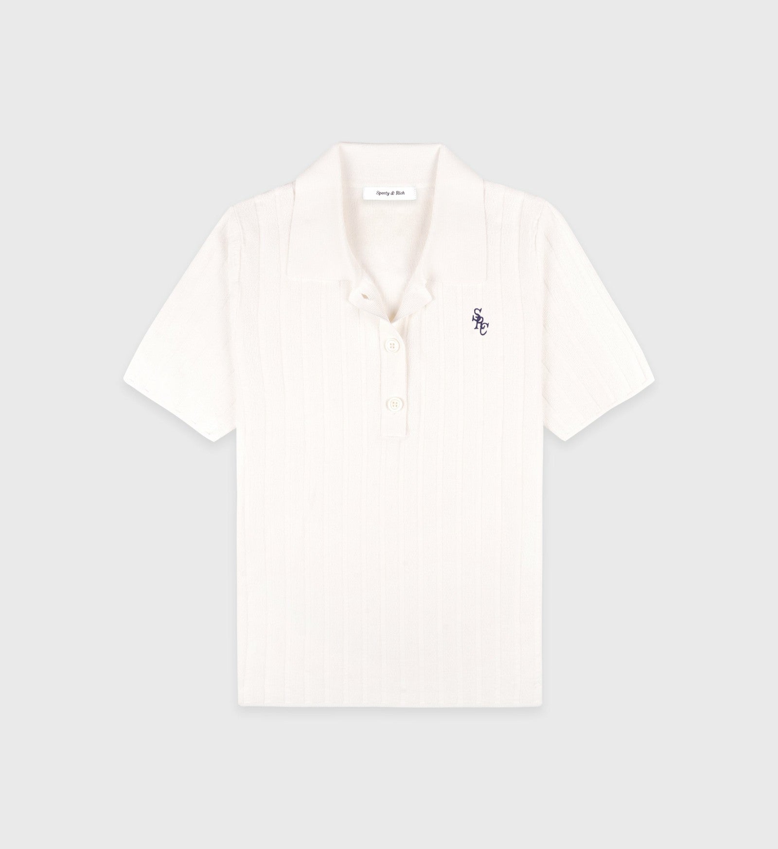 SRC Ribbed Polo - Ecru/Navy Sporty & Rich Discount