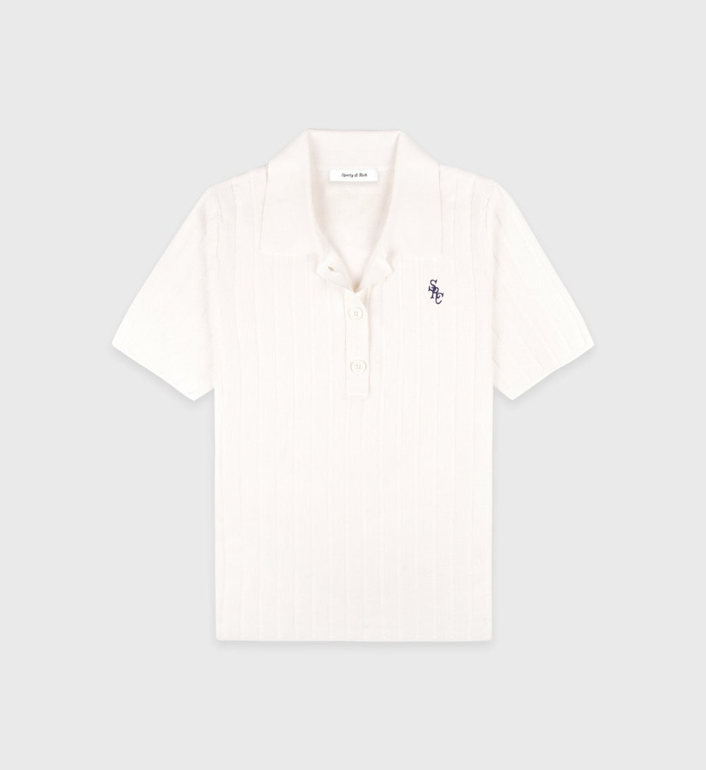 SRC Ribbed Polo - Ecru/Navy Sporty & Rich Discount