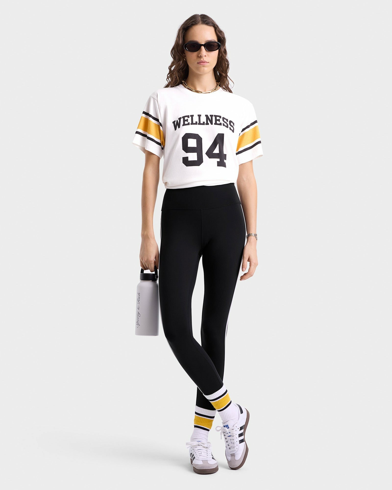 Wellness 94 Rugby Tee - White/Faded Gold/Faded Black Sporty & Rich US