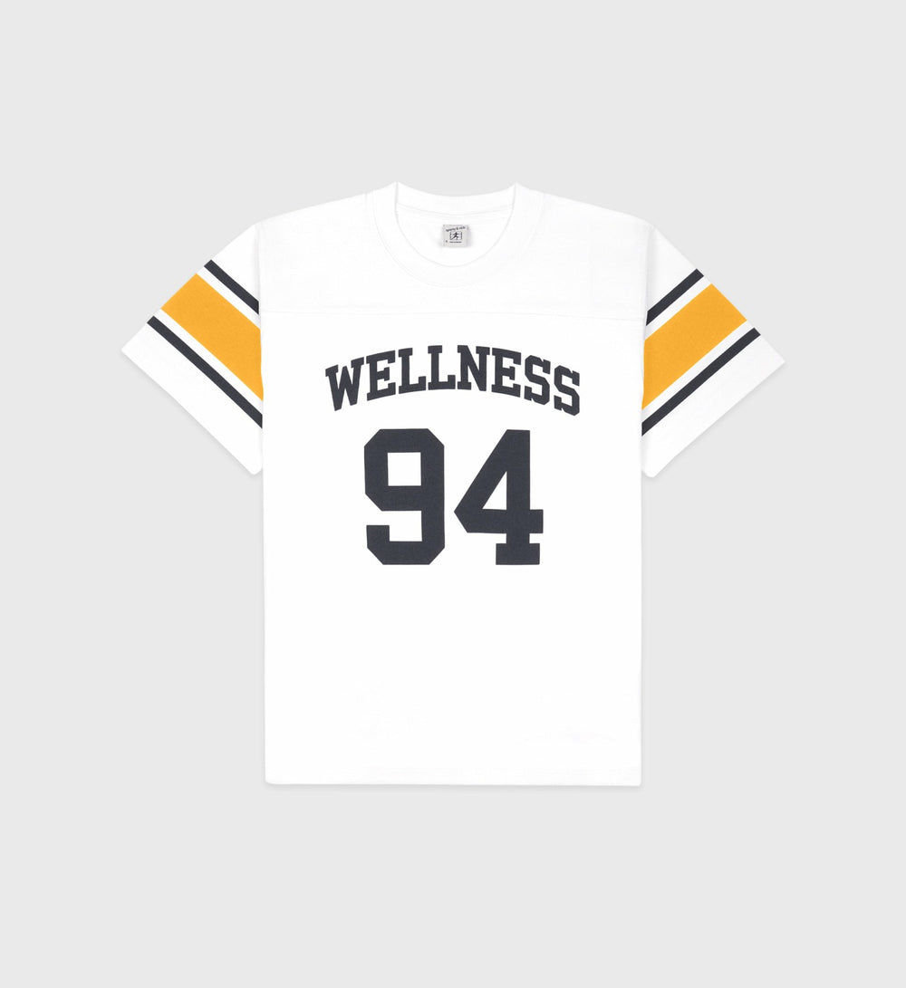 Wellness 94 Rugby Tee - White/Faded Gold/Faded Black Sporty & Rich US