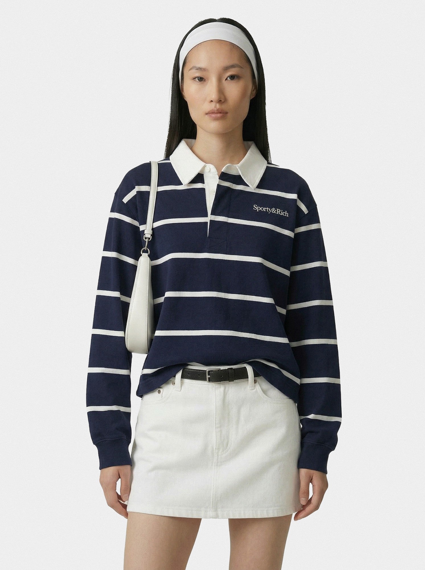 Serif Logo Rugby Polo - Navy/White Sporty & Rich Discount
