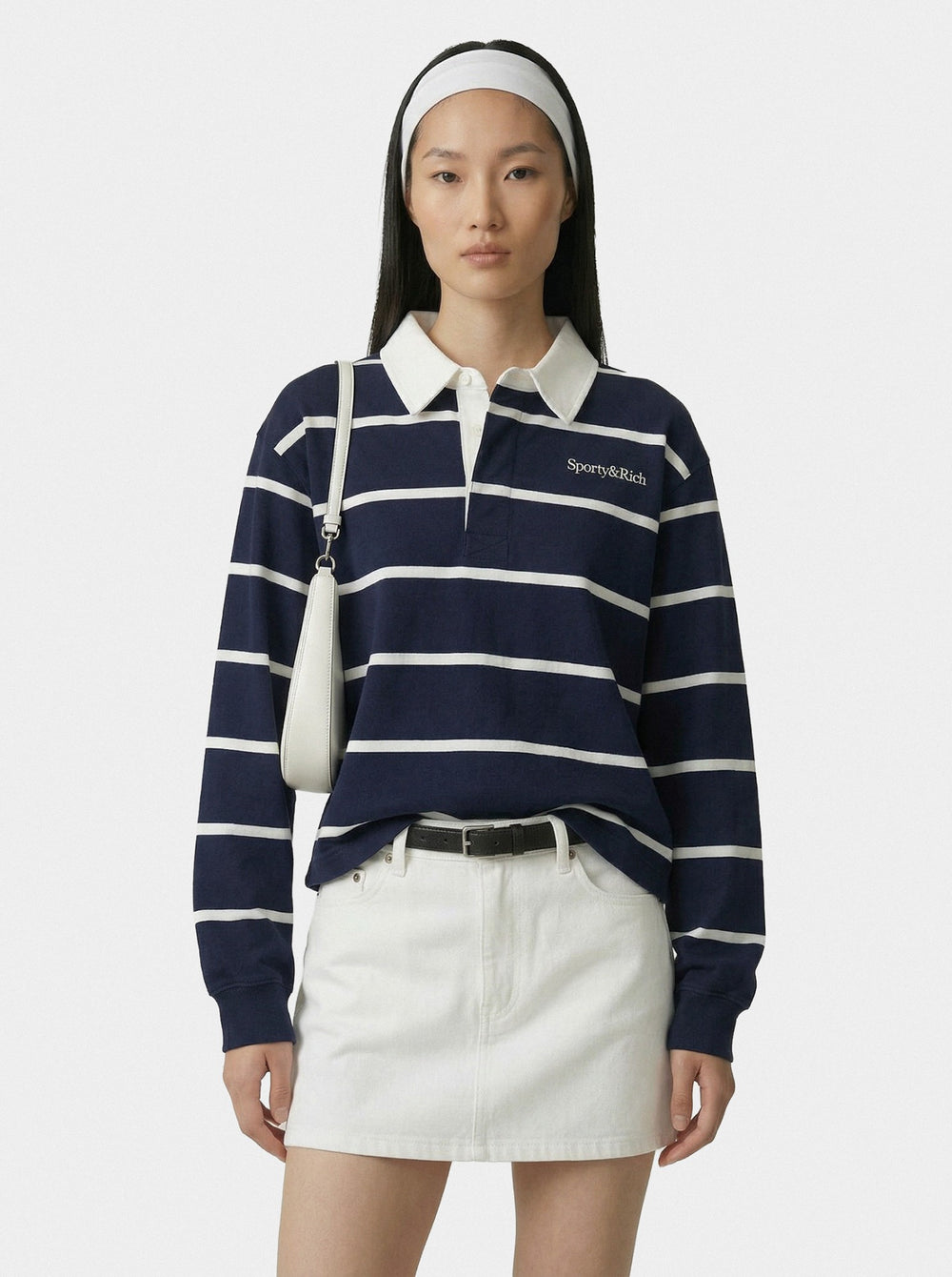 Serif Logo Rugby Polo - Navy/White Sporty & Rich Discount