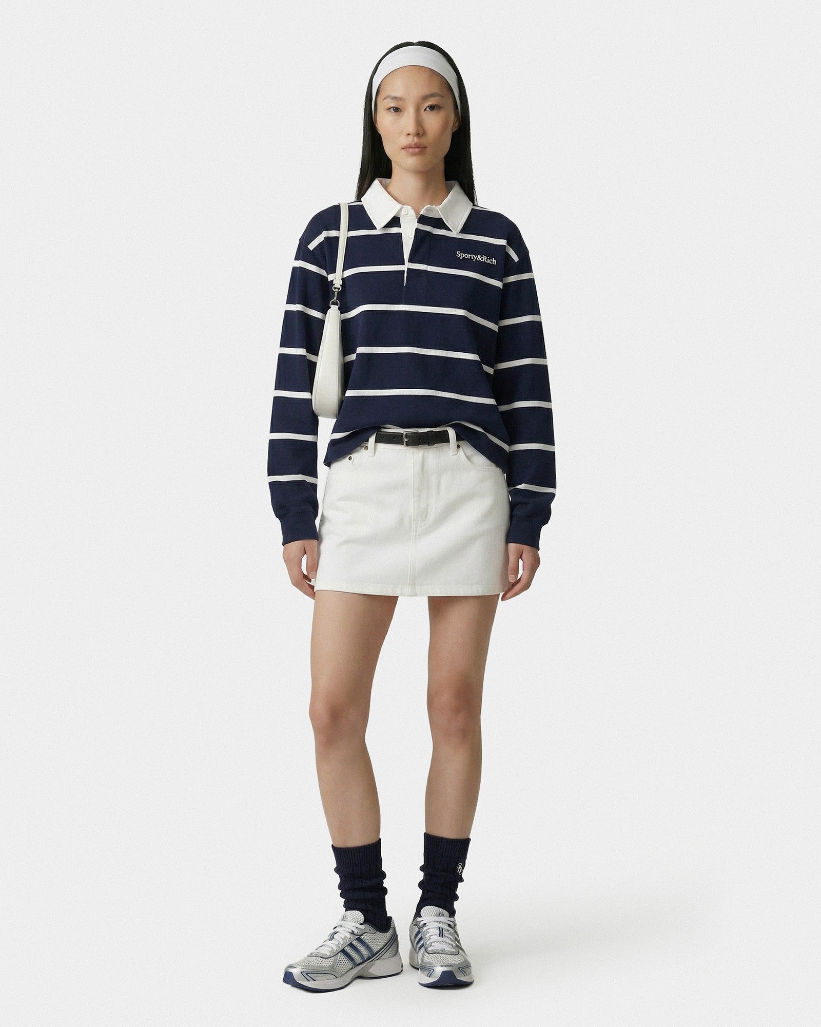 Serif Logo Rugby Polo - Navy/White Sporty & Rich Discount