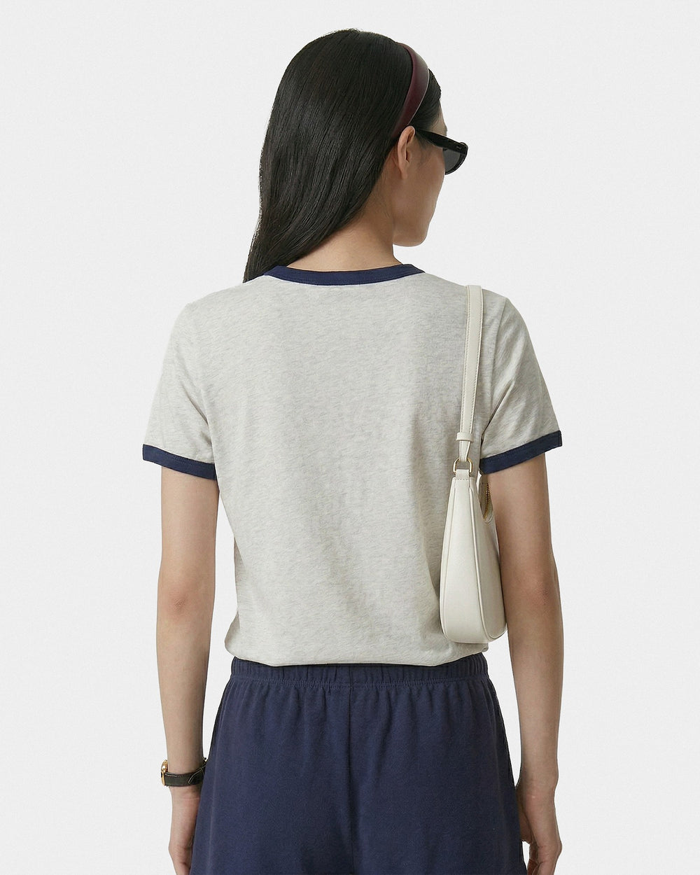 BH Crest Soft Ringer Tee - Heather Gray/Navy Sporty & Rich For Sale