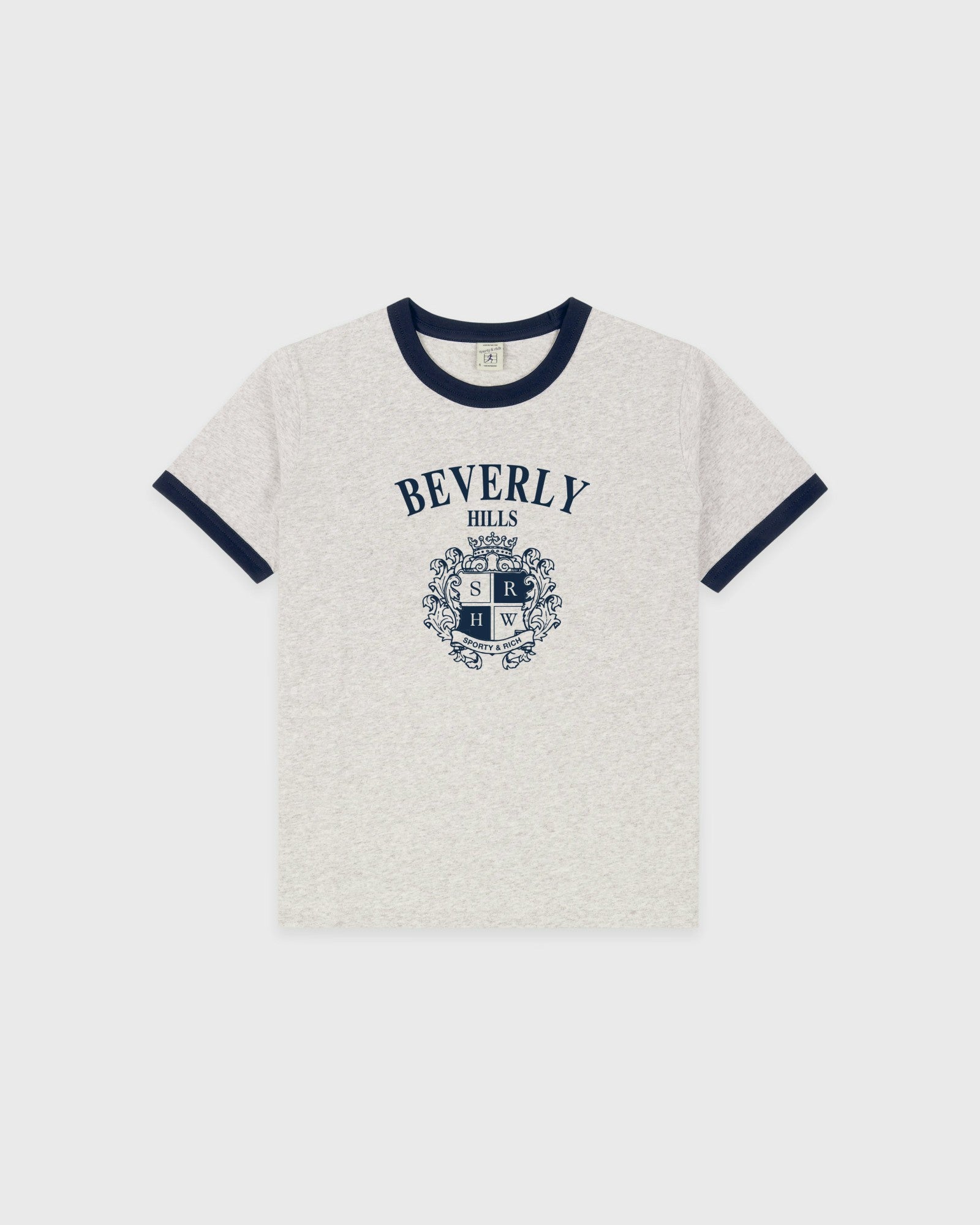 BH Crest Soft Ringer Tee - Heather Gray/Navy Sporty & Rich For Sale