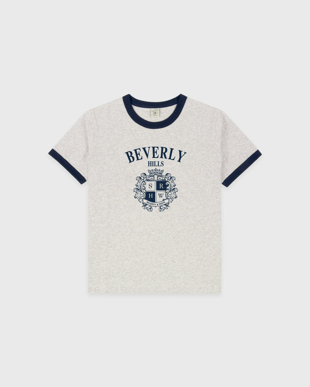 BH Crest Soft Ringer Tee - Heather Gray/Navy Sporty & Rich For Sale