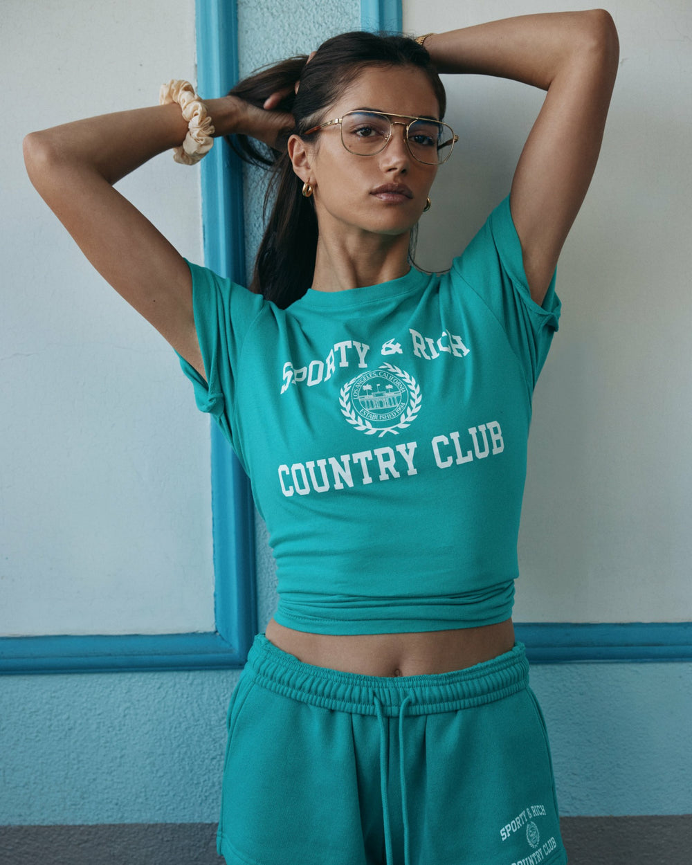Varsity Crest Soft Disco Short - Spring Green/White Sporty & Rich US