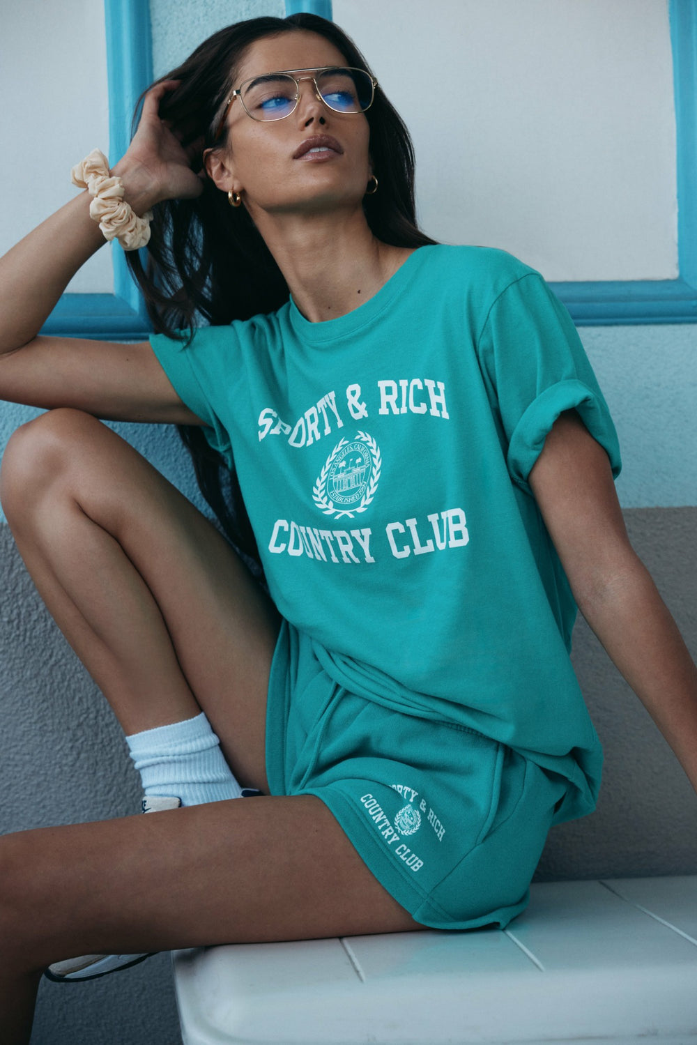 Varsity Crest Soft Disco Short - Spring Green/White Sporty & Rich US