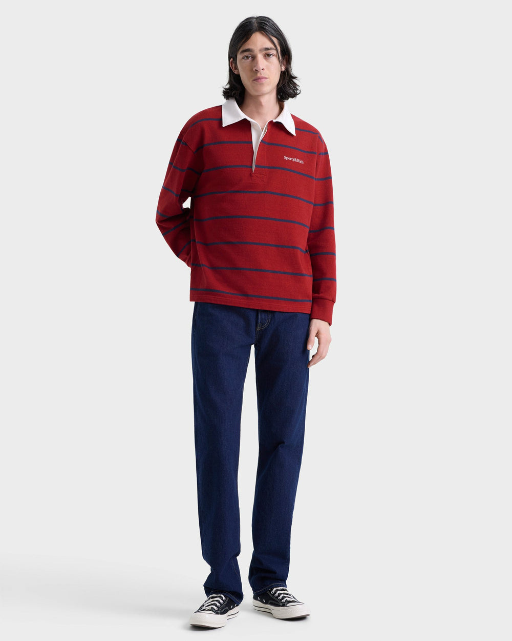 Serif Logo Rugby Polo Men - Merlot/White/Dark Navy Sporty & Rich For Sale