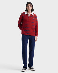 Serif Logo Rugby Polo Men - Merlot/White/Dark Navy Sporty & Rich For Sale