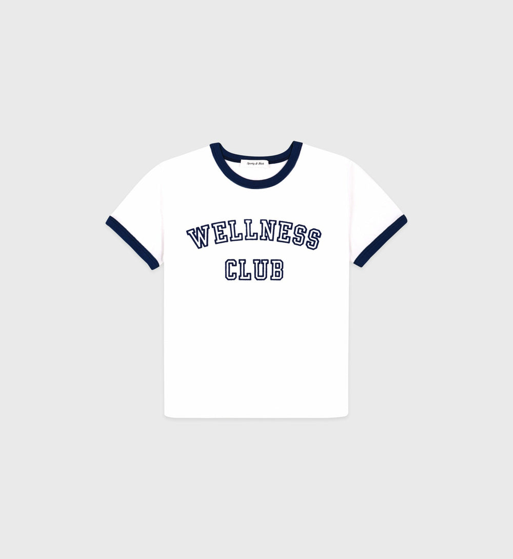 Wellness Club Flocked Kids Ringer Tee - White/Navy Sporty & Rich US