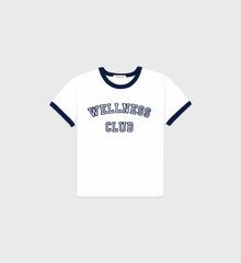 Wellness Club Flocked Kids Ringer Tee - White/Navy Sporty & Rich US