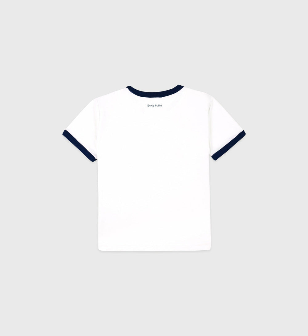 Wellness Club Flocked Kids Ringer Tee - White/Navy Sporty & Rich US