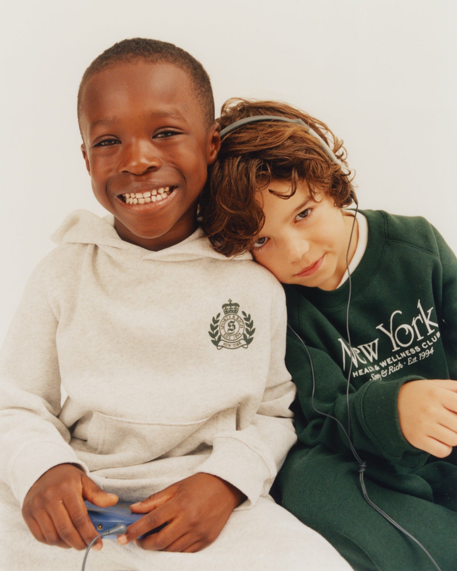 H&W Crest Kids Hoodie - Heather Gray/Forest Sporty & Rich Online